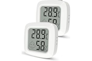PITASHA Termómetro Higrómetro Digital de interior Mini, Medidor de Temperatura para Medición de Temperatura y Humedad del Casa Ambiente, con ℃/℉ seleccionable, parte posterior magnética (blanco - 2 piezas)
