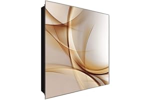 DekoGlas Schlüsselkästchen aus Echtglas | Motiv Braune Welle | Maße 30x30 cm | Verschiedene Motive im Digitaldruck | Schlüsselaufbewahrung inklusive Haken | für Eingangsbereich und Wohnungsflur