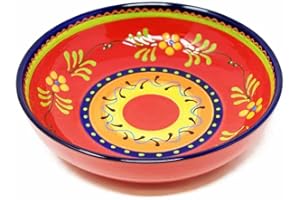 Verano Spanish Ceramics Classic Spanish Hand Painted Decorative Floral Pattern Serving Dish Shallow Bowls - 23cm Daisy Chains