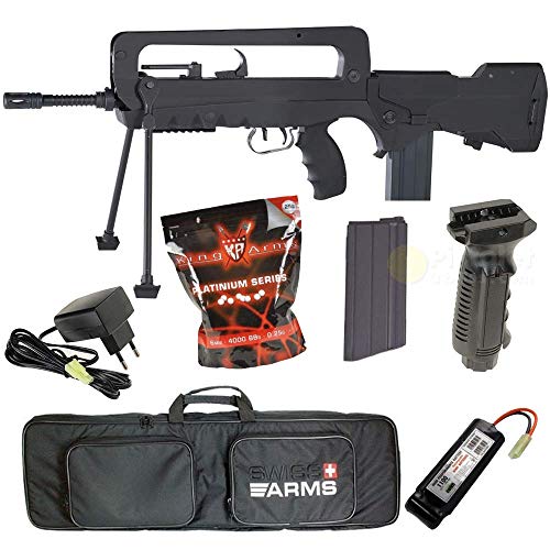 Pack complet Airsoft- Famas F1 Fibre de Nylon/Couleur Noir/électrique (0.5 Joule)-Semi/Full Automatique-livré avec Accessoires