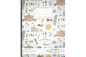 Vokabelheft: DIN A4 • 50+ Seiten, Soft Cover, Register, 2 Spalten, Erfolgs-Tacker, "Italienisches Muster" • Original #GoodMemos Schulheft • Sprachen und Vokabeln leicht lernen, Lineatur 53