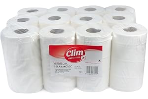 Clim Profesional Rollos de Papel Secamanos Mini Mecha Doble Capa. Pack de 12 Bobinas. Papel Resistente y Absorbente Apto para