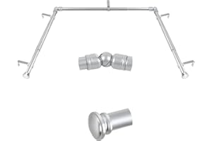 TONIAL Bay Window Curtain Rods, 36 to 72 Inch Center Rod for Windows, 20 to 36 Inch Side Rods for Window 3/4 Inch Decoratice Drapery Rods with Small Cap End, Silver