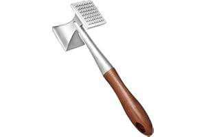 Asdirne Meat Tenderizer, Meat Hammer, Heavy Duty Steak Hammer with Wooden Handle and Food-Grade Zinc Alloy, 2 in 1 Meat Mallet, 26 CM