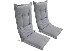ZEMO Set 2 Cojines con Respaldo Alto 120 x 55cm con Correa de sujeción Cojín de Asiento para sillas de Exterior, Tumbonas Plegables , Mecedoras o Asientos con Respaldo (Gris)