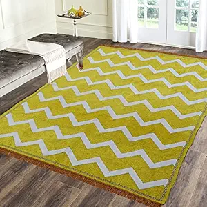 Sparrow WorldZigzag Design Superfine Exclusive Velvet Chenille Carpet / Area Rug /Bedside Runner, (Yellow, 4.5 X 6 Feet)