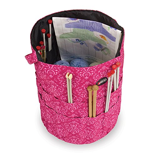 Stricken Eimer Tasche Nähen, Zubehör und Craft Nadel Aufbewahrung Organizer in Imperial Pink - 2