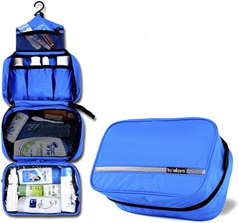 Travel toiletry bags - Multipurpose Cosmetic Bag Portable Travel Bag Folding Makeup Bag with Hook (blue)