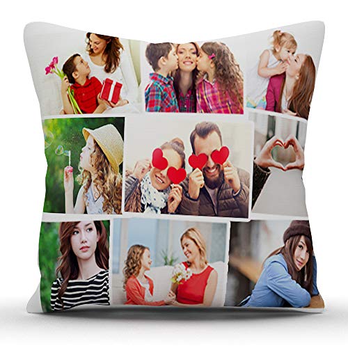 k1gifts 9 Photos Personalized Collage Satin Photo Pillow (White) 12 * 12 INCH