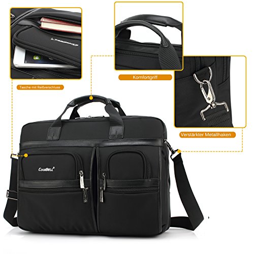Laptop Aktentasche, CoolBell 17,3 Zoll schützend Messenger Bag Nylon Schultertasche Multifunktional Henkeltasche Laptop / Ultrabook / Tablet / Macbook / Dell / HP / Männer / Frauen / Geschäft (Schwarz) - 3