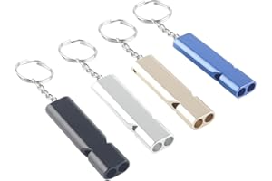 CRLLDPM 4 Piezas Silbato de Emergencia, Silbato de Metal Silbato Supervivencia Doble Tubos Silbato de Seguridad de Aluminio con Llavero para Supervivencia y Rescate al Aire Libre así como para árbitros