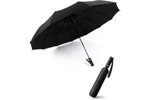 E-SMARTER 12 Rids Windproof Travel Umbrella, Umbrella Windproof Strong, 48" Automatic Umbrella Foldable Compact Umbrella UV Blocked, 210T Teflon Coating Portable Pocket Small Umbrella, Black