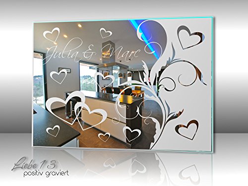 Motivspiegel Liebe 13 Wandbild Wanddeko Spiegel mit Gravur Liebesbeweis Geschenk zum Jahrestag (30x40cm) - 2