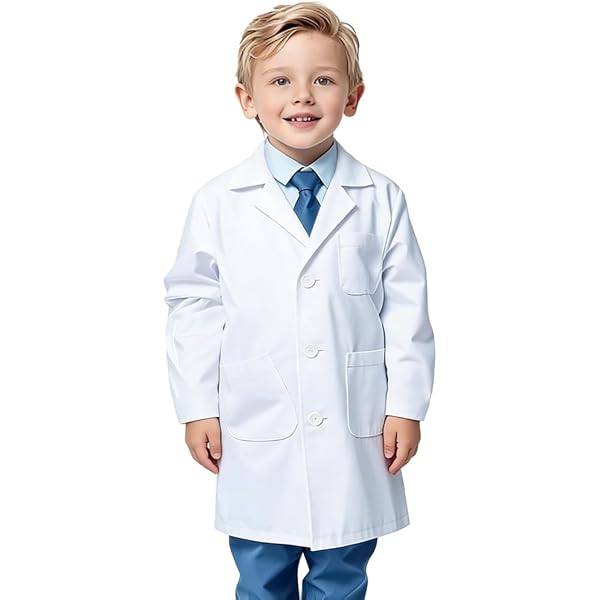 Générique Blouse Blanche - Blouse De Laboratoire Scolaire De Chimie - Blouse Blanche Pour Enfant - Fille/Garçon - 100% Coton (Blanc, 7-8 Ans