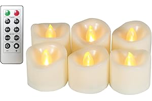 Erosway Podgrzewacze LED, realistyczne, migoczące, bezpłomieniowe świece LED, z pilotem zdalnego sterowania, timer 2/4/6/8, 300 godzin, niezatrzymujące się, 6 sztuk/opakowanie (białe)