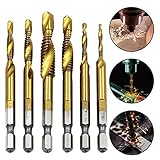 TianranRT 6PCS Sechskant Schaft Titan plattiert Schraube Gewinde Bohrer Bits Set Verbindung Hahn M3 - M10