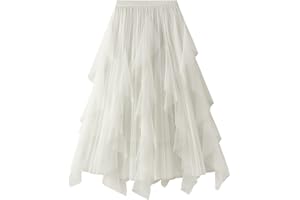 SotRong Tutù da donna in tulle elasticizzato a vita alta a strati in rete a strati per balletto, festa di nozze, ballo di fine anno, gonna midi a trapezio, gonna in polpaccio plissett