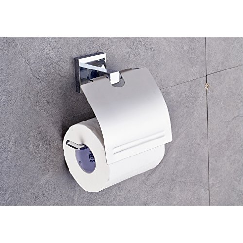 Auralum® Elegant Chrom Toilettenpapierhalt Wandhalter Papierhalter Küchenrollenhalter Toilettenpapierhalter mit Deckel 135*142*55mm - 3