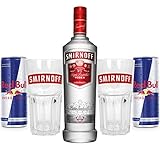  Vodka Red Bull Set - Smirnoff Vodka 0,7l 700ml (40% Vol) + 2x Red Bull 250ml (Inkl. Pfand Einweg) + 2x Longdrink Gläser Glas- [Enthält Sulfite]