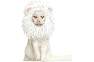 Onmygogo Lion Crinière pour Chats - Perruque en Fourrure pour Halloween et Noël - Accessoire pour vêtements pour Animaux de Compagnie (Small, Blanc)