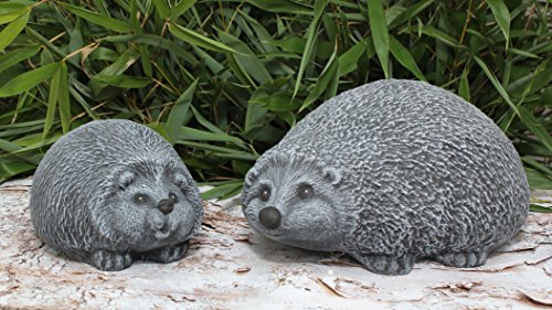 Gartenfiguren Igel 2er Set Steinguss Schiefergrau