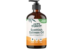 Pets Purest Lachsöl Hunde, Katzen und Heimtiere 1 Liter. Reichhaltiges Omega 3 6 9 Fischöl Futterzusatz. 100% natürliches Lachsöl für Fell, Immununterstützung, juckende Haut, Gelenk & Gehirngesundheit