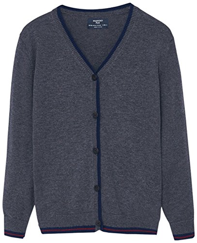 MANGO KIDS - Contrast elbow-patch cardigan - Size: 5-6 years - Color: Medium Heather Grey