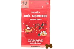 FRANKLIN – Friandises pour Chat – Snack croustillant Canard et Cranberry – Edition Noel – Digestion Facile – Peau Saine – Confort Urinaire – pour Chaton, Adultes et Senior – Sachet Recyclable – 50 g