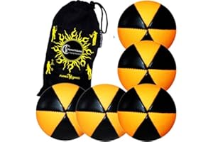 Flames 'N Games ASTRIX UV Thud Juggling Balls set of 5 Pro 6 Panel Leather Juggling Ball Set & Travel Bag! (Orange)