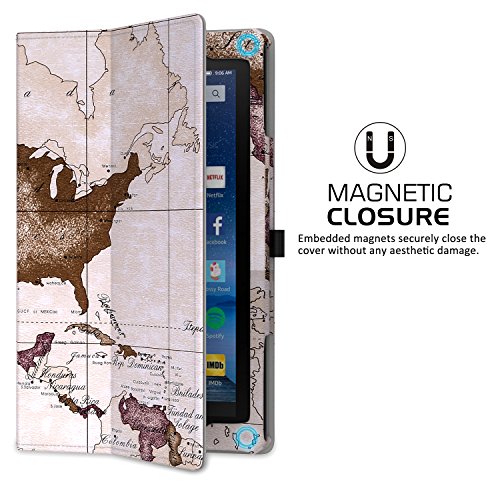 MoKo Fire 2015 7 Zoll Hülle – Kunstleder Ständer Schutzhülle Smart Cover mit Stift-Schleife und Stanfunktion für Amazon Fire Tablet (Vorherige 5th Generationeration – 2015 Modell) Tablet, Map B112 - 3