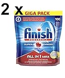  Finish Kit 2 paquetes Powerball Todo en Uno Max 100 tabs Pastillas Lavavajillas Lemon = 200