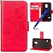Produktbild MoreChioce kompatibel mit Galaxy S5 Hülle,Hülle Flip Case kompatibel mit Galaxy S5 Neo, Elegent Rosa Rot Lotus Schmetterling Klapphülle Leder Wallet Magnetverschluß mit Standfunktion,EINWEG