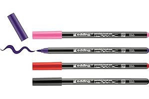 ‎EDDING edding 4200 Porzellanpinselstift - bunte Farben - 4 Stifte - Pinselspitze 1-4 mm - Filzstift zum Beschriften, Dekorieren von Keramik Porzellan - spülmaschinenfest lichtechte Tinte, schnell trocknend