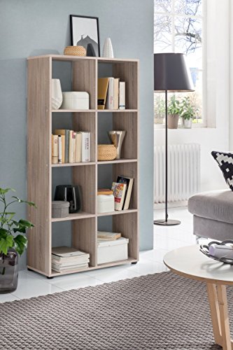 Dreams4Home Regal ‚Noah‘ weiß buche Sonoma Eiche Sägerau 70 x 142,5 x 29 cm Raumteiler 8 Fächer Holz Bücherregal, Farbe:Buche - 3