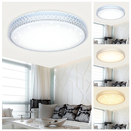 Preisvergleich Produktbild VINGO 60W LED Deckenleuchte Farbwechsel Wandlampe Starlight-Design Deckenlampe Wohnraum Schlafzimmer Deckenbeleuchtung rund Kristall Mordern Kinderzimmer Sternen Dekor Energiespar Flurleuchte Lampe