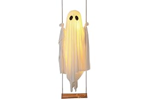 Gungande Spöke 152 cm Hög Justerbar Spöklik Med Ljusslinga | Halloween Upplyst Spökdekoration Dekoration För Hemsökt Hus Takf