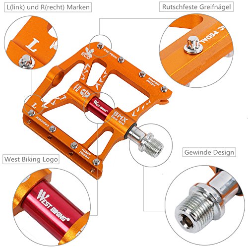 West Biking MTB BMX Fahrrad Pedale superleicht rutschfest Spindel 9/16 Zoll 4 Farben - 3