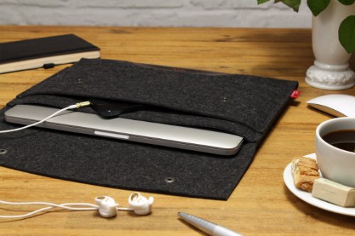 Pack & Smooch MacBook Pro 13 Retina (Vor Okt. 2016) Hülle Case Tasche 100% Wollfilz Und Pflanzlich Gegerbtes Leder Anthrazit/Dunkelbraun Handmade in Germany - 3