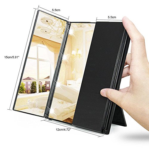 ABCTen Beauty kosmetisches Tri-Fold Spiegel 8 LED-Leuchten Eitelkeit Spiegel Faltbarer Beleuchteter Beleuchtung Schminkspiegel Reise - 5