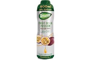 Teisseire Sugar Syrup Low Calorie Sugar Free Cordial Natural Ingredients Bottles 250068, Passion Fruit, 3600 millilitre (Pack of 6 x 600 ml)