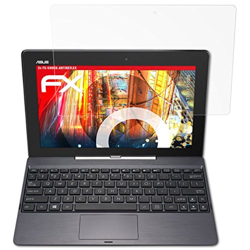 Asus Transformer Book T100 / T100TA Panzerfolie - 2 x atFoliX FX-Shock-Antireflex blendfreie stoßabsorbierende Panzerschutzfolie