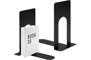 TIKPLUS Buchstütze Metall, 2er Pack 80 x 70 x 130mm Buchstützen, Bücherhalter für Bücher, Magazine und DVDs Organzier, Schwarz Bücher Halterung Regal für Kinder, Schule, Bibliothek