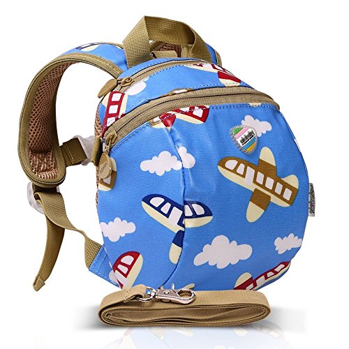 Child Safety Harness, Mini Backpack with Rein (9", Plane Pattern)