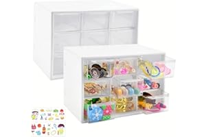 LANSKYLAN 2er-Pack Bastelbox Aufbewahrung Schublade Sortierkasten Desktop Schublade Organizer mit 9 Mini Schubladen Aufbewahrungsbox 18x12x10cm Kleinteilemagazin schubladen Weiß für Bürobedarf Zubehör