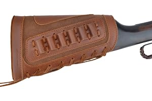 Leather Rifles Ammo Pouch, Gun Buttstock with Recoil Pad for .308 .30-30 .30-06 .45-70 .357 Shell Holder (Brown for .308 .45-70 .30-06)