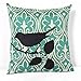Vanki Cotton Linen Square Decorative Throw Pillow Case Cushion Cover 18X 18 inches, Black Shadow Bird teal Geometric Ground design