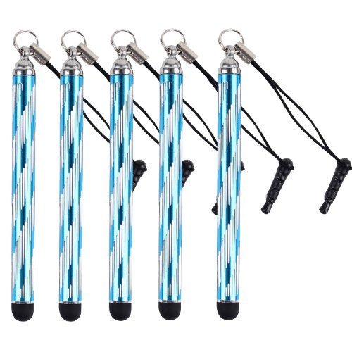 2-TECH 5er Set Tablet Pen Stift ausziehbar Universal Stylus in blau aus Aluminium passend für Smartphones und Tablets mit Touchscreen