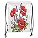 Produktbild ZKHTO Drawstring Sack Backpacks Bags,Lavender,Bunch of Lavender and Poppy Flowers Fresh Rustic Botanical Bouquet Decorative,Red Violet Olive Green Soft Satin,5 Liter Capacity,Adjustable Strin