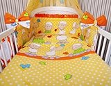 Baby Bettwäsche 5tlg Bettset mit Nestchen Kinderbettwäsche Himmel 100x135cm NEU Schaf Gelb/Orange Vollstoffhimmel - 3