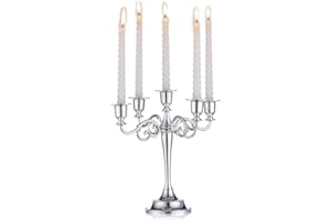 Nuptio Candelabros de Plata Candelabros de 5 Brazos de 27cm Altura para Velas Cónicas para Bodas Fiestas de Cumpleaños Centros de Mesa y Decoraciones Navideñas
